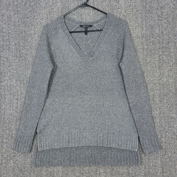 BCBG Max Azria Sweater Womens S Gray Wool Angora Blend Oversized V-Neck Tunic - Picture 1 of 11